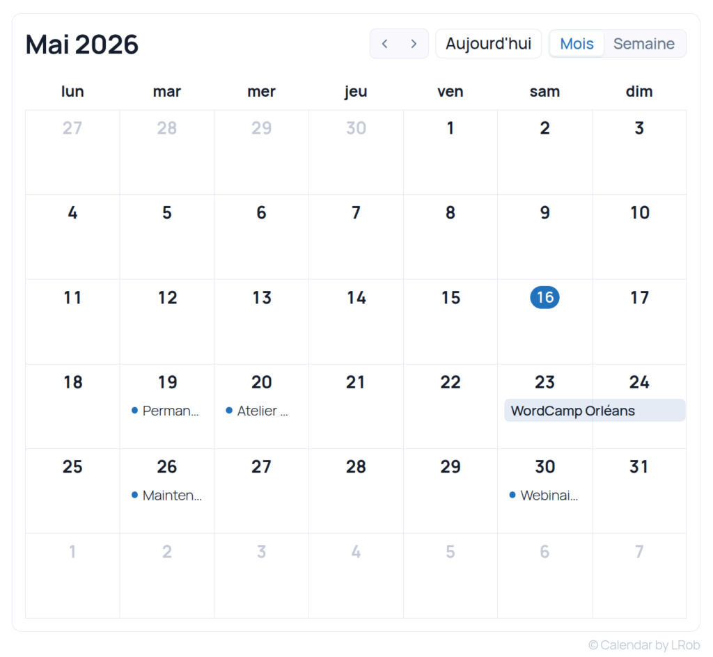 Affichage calendrier dynamique